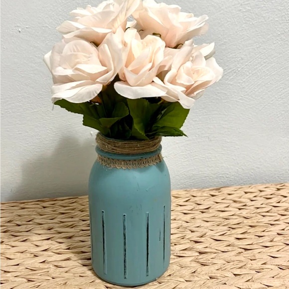 Hand painted Antique Chalk Paint/Distressed BALL Mason Jar With Faux Flo… - Picture 2 of 8